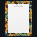 Country Cute Yellow Navy Sunflowers Watercolor Letterhead<br><div class="desc">This elegant, artsy, and cute floral pattern is perfect for the summer or spring season. It features hand-painted golden yellow, fern green, brown, and black watercolor sunflowers on top of a simple navy blue background. It's modern, country, rustic, and southern. ***IMPORTANT DESIGN NOTE: For any custom design request such as...</div>