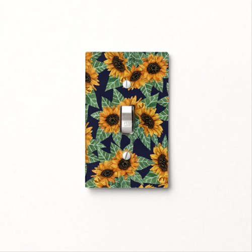 Country Cute Yellow Navy Sunflowers Watercolor Light Switch Cover