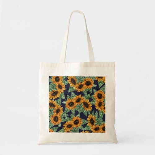 Country Cute Yellow Navy Sunflowers Watercolor Tote Bag