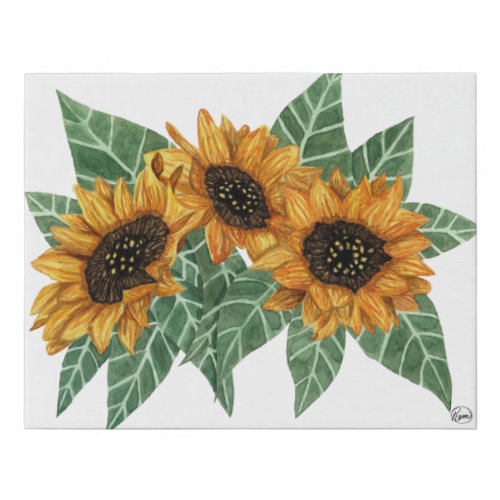 Country Cute Yellow Sunflowers Watercolor Art Faux Canvas Print