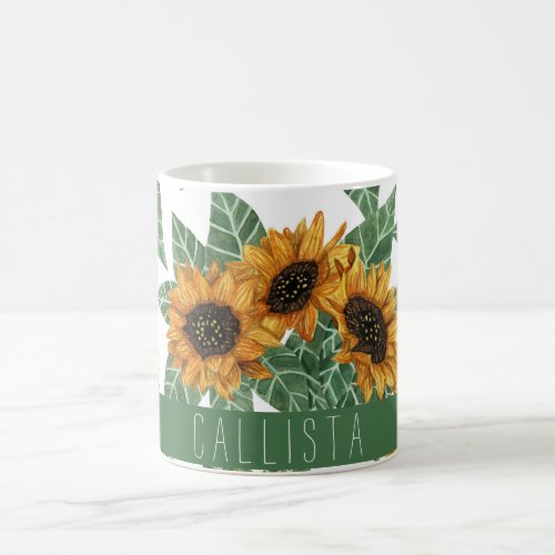 Country Cute Yellow Sunflowers Watercolor Monogram Coffee Mug