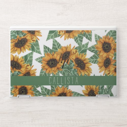 Country Cute Yellow Sunflowers Watercolor Monogram HP Laptop Skin