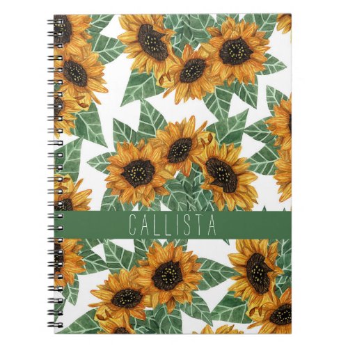 Country Cute Yellow Sunflowers Watercolor Monogram Notebook