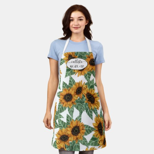 Country Cute Yellow Sunflowers Watercolor Pattern Apron