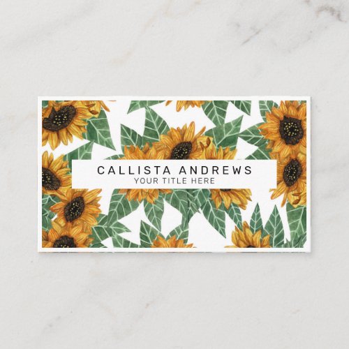 Country Cute Yellow Sunflowers Watercolor Pattern Business Card