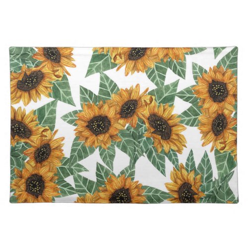 Country Cute Yellow Sunflowers Watercolor Pattern Cloth Placemat