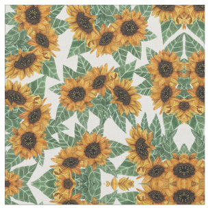 Sunflower Fabric Watercolor Sunflowers and Leaves Boho Summer Fabric by the  Yard and Fat Quarter 