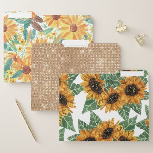 Country Cute Yellow Sunflowers Watercolor Pattern File Folder