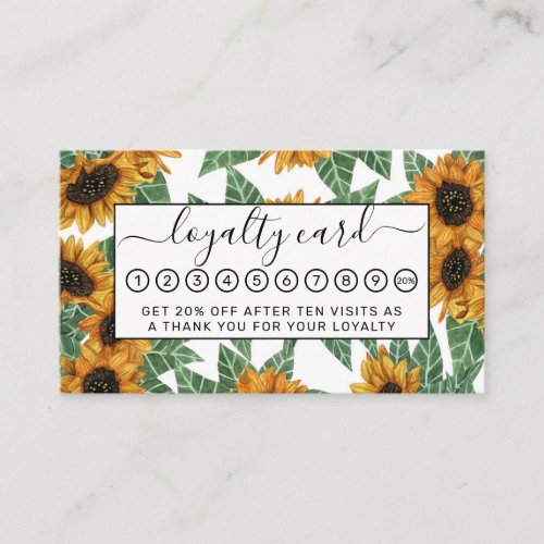 Country Cute Yellow Sunflowers Watercolor Pattern Loyalty Card