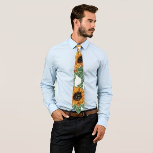 Country Cute Yellow Sunflowers Watercolor Pattern Neck Tie