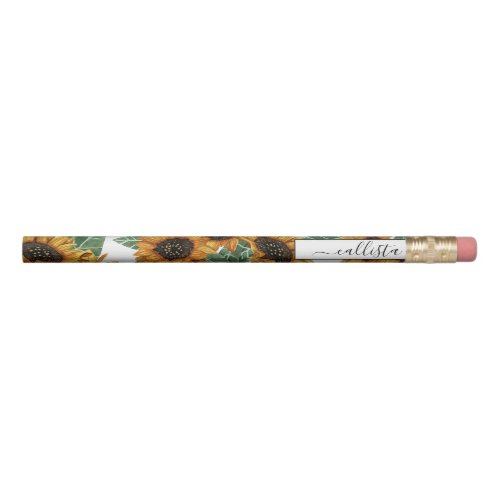 Country Cute Yellow Sunflowers Watercolor Pattern Pencil
