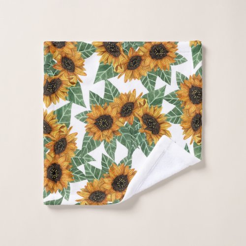 Country Cute Yellow Sunflowers Watercolor Pattern Wash Cloth