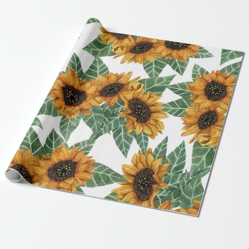 Country Cute Yellow Sunflowers Watercolor Pattern Wrapping Paper