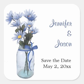 Country Daisies Mason Jar - Save The Date Stickers by AJsGraphics at Zazzle