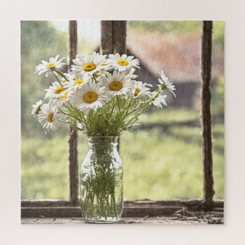 Country Daisy Bouquet In Window Jigsaw Puzzle