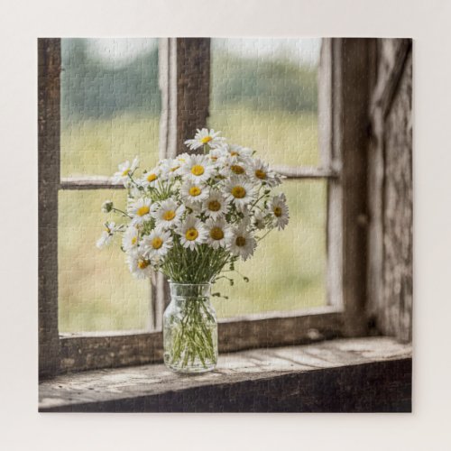 Country Daisy Bouquet In Window Jigsaw Puzzle