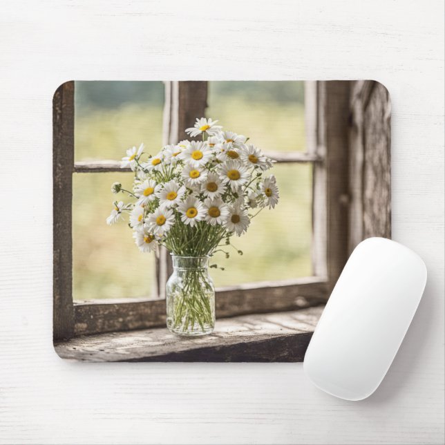 Country Daisy Bouquet In Window Mouse Pad (With Mouse)
