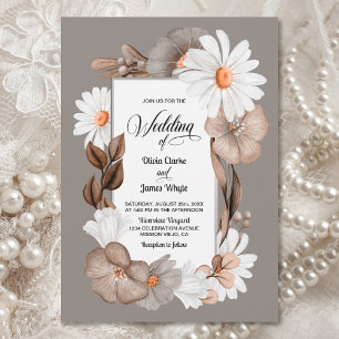 Country Daisy Floral Wedding Invitation