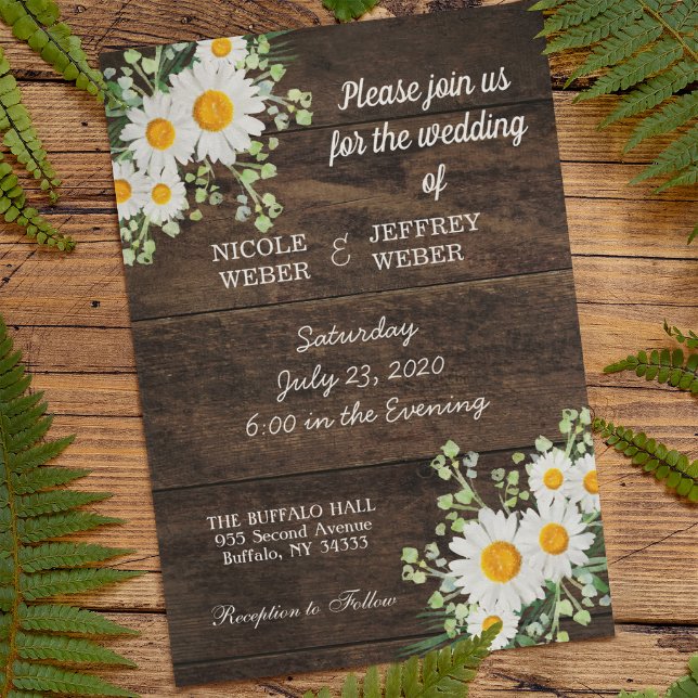 Country Daisy Spring Rustic Flower Wedding Invite