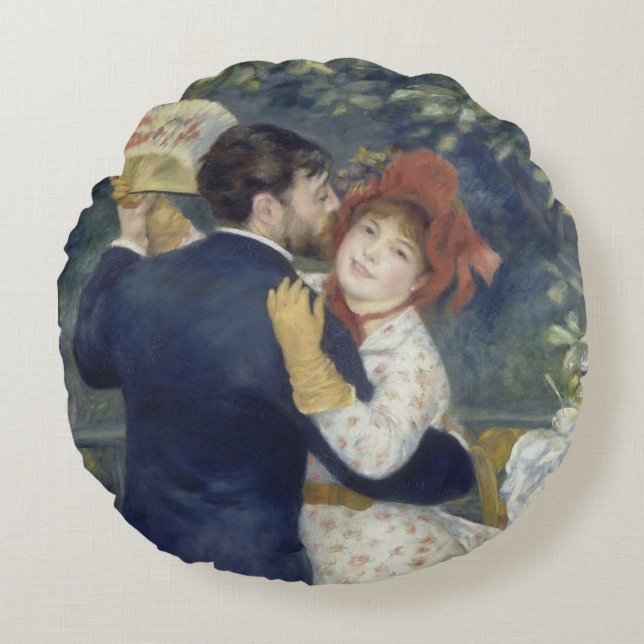 Country Dance - Renoir Impressionist Painting Round Pillow (Front)