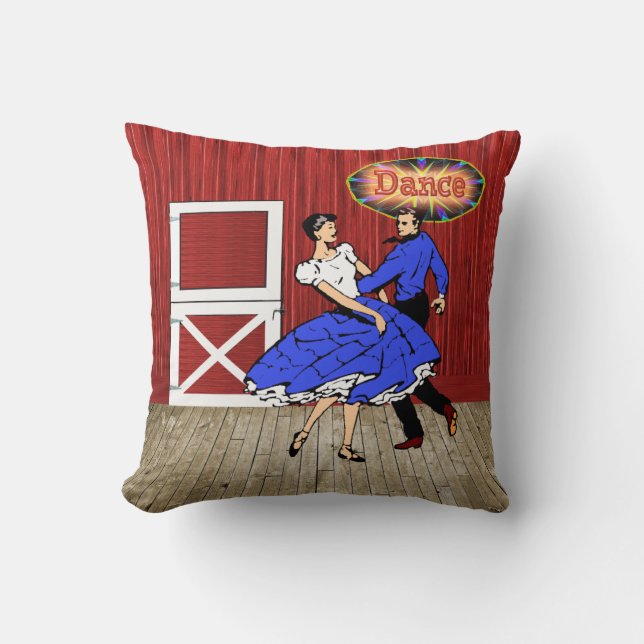 Country Dance Square Dance Red Barn Dance Throw Pillow (Front)