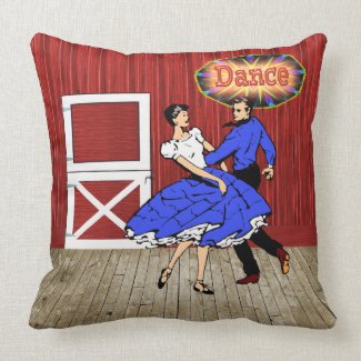 Country Dance Square Dance Red Barn Dance Throw Pillow