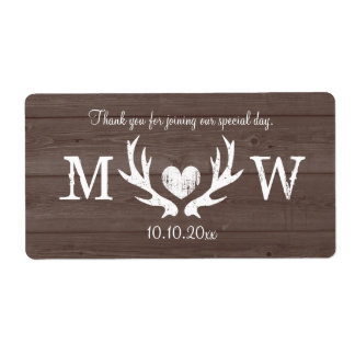 Country deer antlers wedding water bottle labels