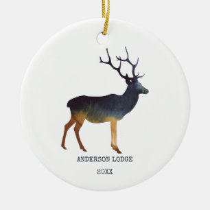 Country Deer with Year and Photo Ceramic Ornament