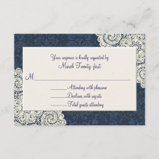 Country Denim Damask & Ivory Wedding RSVP Card