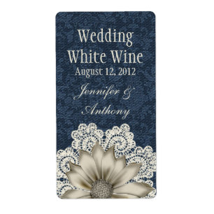Country Denim & Ivory Lace Wedding Mini Wine Label