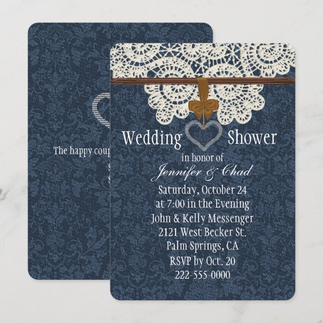 Country Denim & Ivory Lace Wedding Shower Invitation (Front/Back)