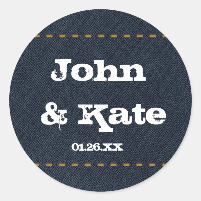 Country Denim Jean Rustic Western Party Favor Classic Round Sticker (Front)