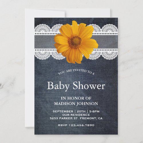 Country Denim Lace Sunflower Baby Shower Invitation