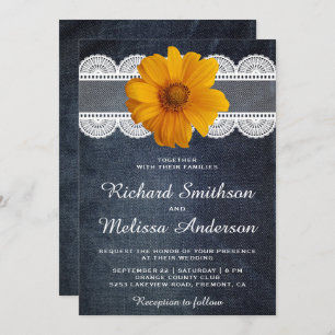 Country Denim Lace Sunflower Wedding Invitation