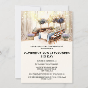 Country dining lavender al fresco elegant lights invitation