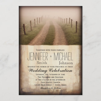 Country Dirt Road Rustic Fence Post Wedding Invite