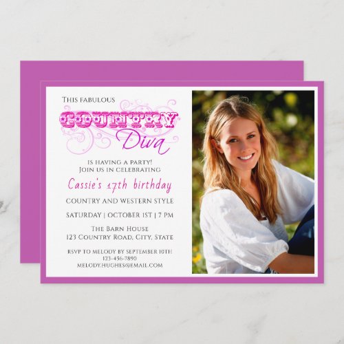 Country Diva Pink Custom Photo Birthday Invitation