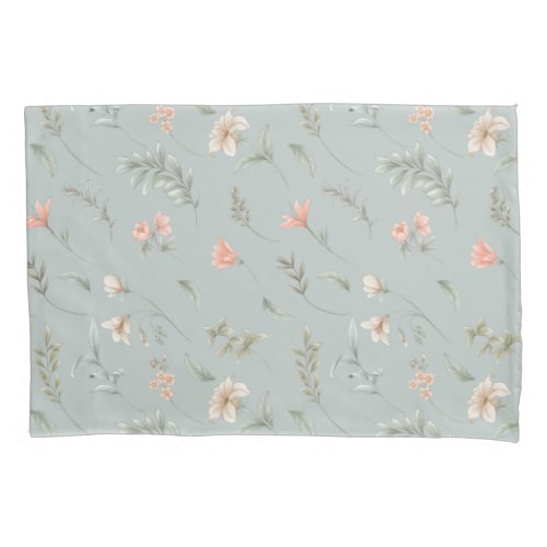 Country Dream Flowers Silvery Leaves Pillow Case