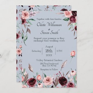 Country Dusty Blue and Burgundy Flowers Wedding
