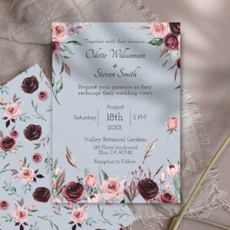 Country Dusty Blue and Burgundy Flowers Wedding