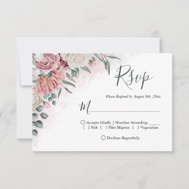 Country Dusty Rose Floral RSVP Card (Front)