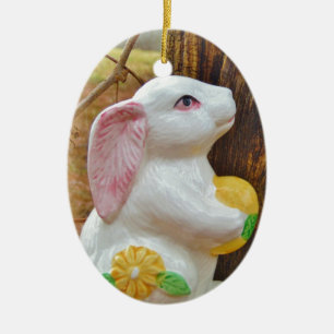 Country Easter Bunny Ceramic Ornament