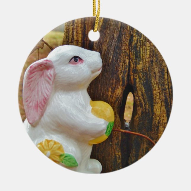 Country Easter Bunny Ceramic Ornament (Front)