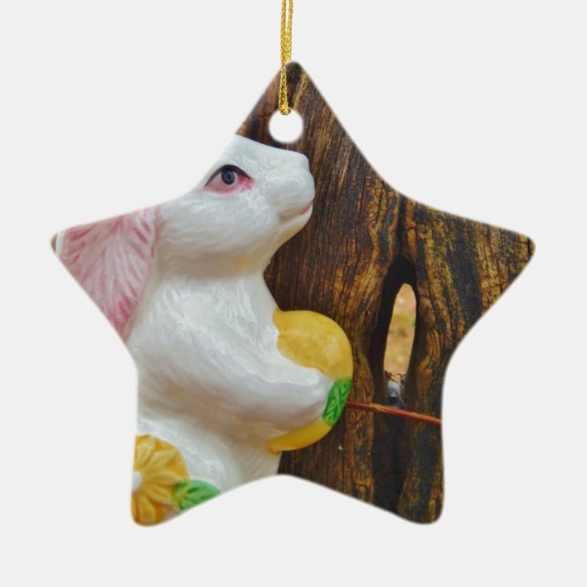 Country Easter Bunny Ceramic Ornament (Front)