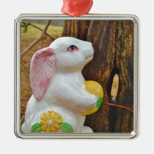 Country Easter Bunny Metal Ornament