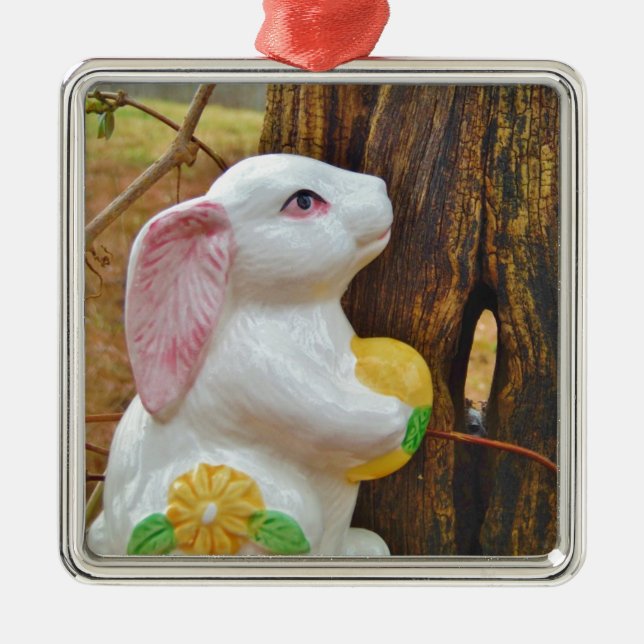 Country Easter Bunny Metal Ornament (Front)