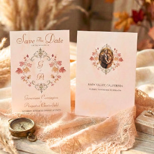 Country Elegance Autumn Watercolor Leaves Photo Save The Date