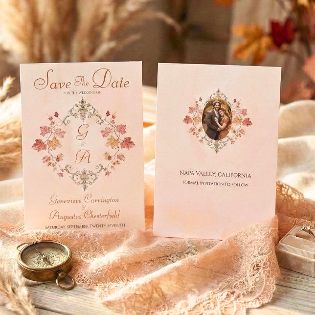 Country Elegance Autumn Watercolor Leaves Photo Save The Date (Creator Uploaded)