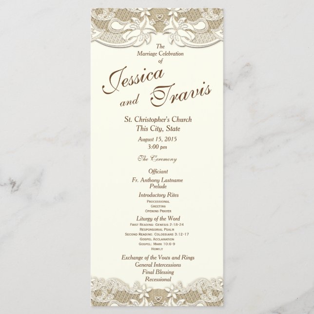 Country Elegance Burlap Floral Wedding Program (Front)