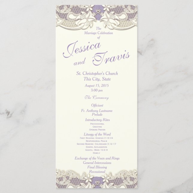 Country Elegance Lavender Floral Wedding Program (Front)